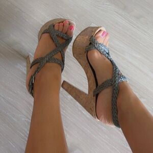 Stuart Weitzman braided cork heels